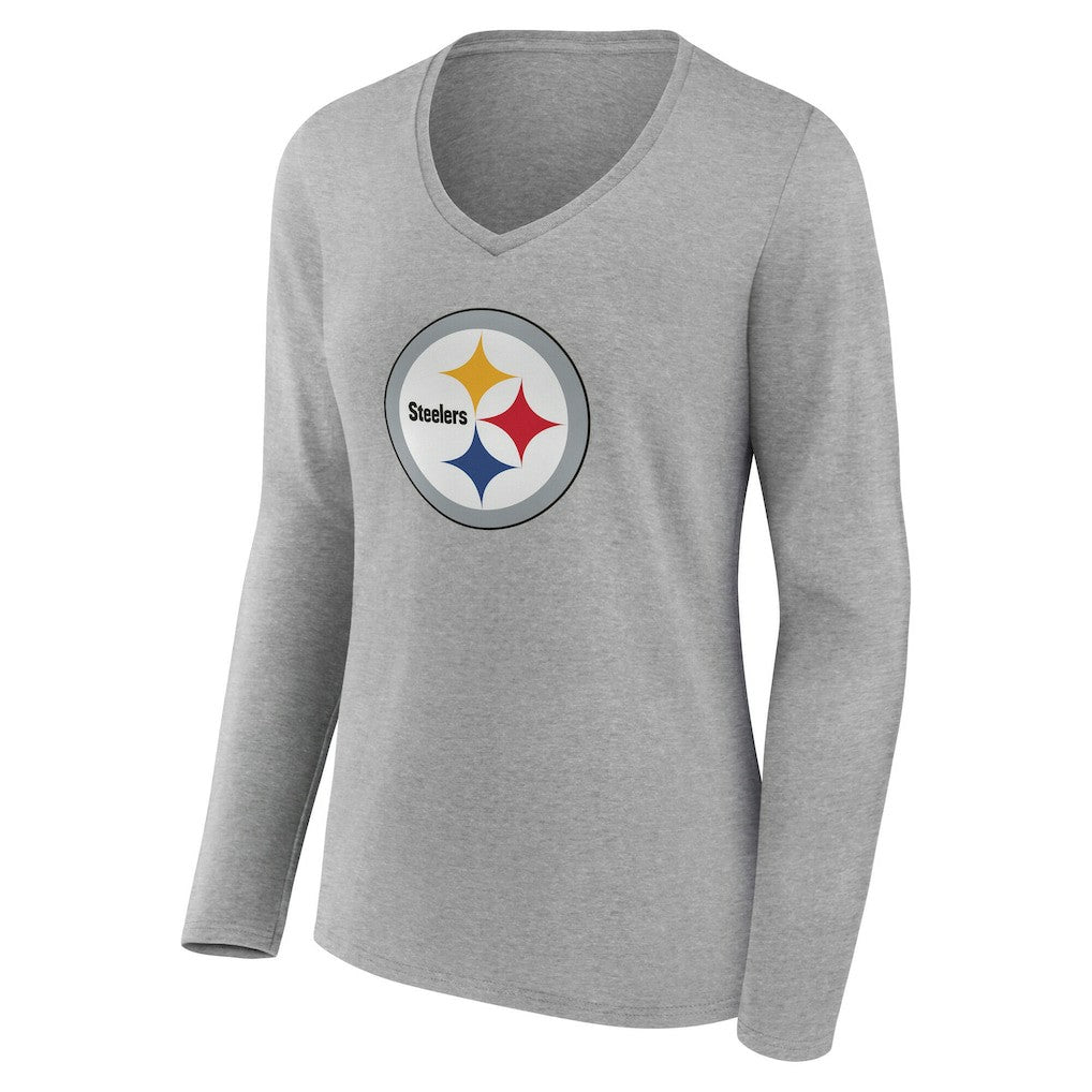 Pittsburgh Steelers Women's Team Authentic Personalized Name & Number Long Sleeve V-Neck T-Shirt Gray