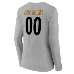 Pittsburgh Steelers Women's Team Authentic Personalized Name & Number Long Sleeve V-Neck T-Shirt Gray