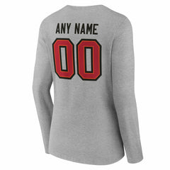 Tampa Bay Buccaneers Women's Team Authentic Personalized Name & Number Long Sleeve V-Neck T-Shirt Gray