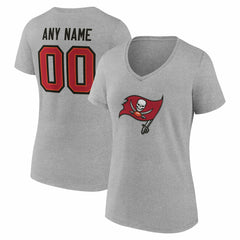 Tampa Bay Buccaneers Women's Team Authentic Personalized Name & Number V-Neck T-Shirt Gray