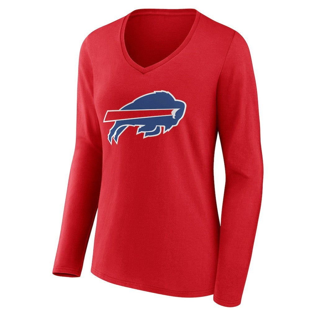 Buffalo Bills Women's Team Authentic Personalized Name & Number Long Sleeve V-Neck T-Shirt Red