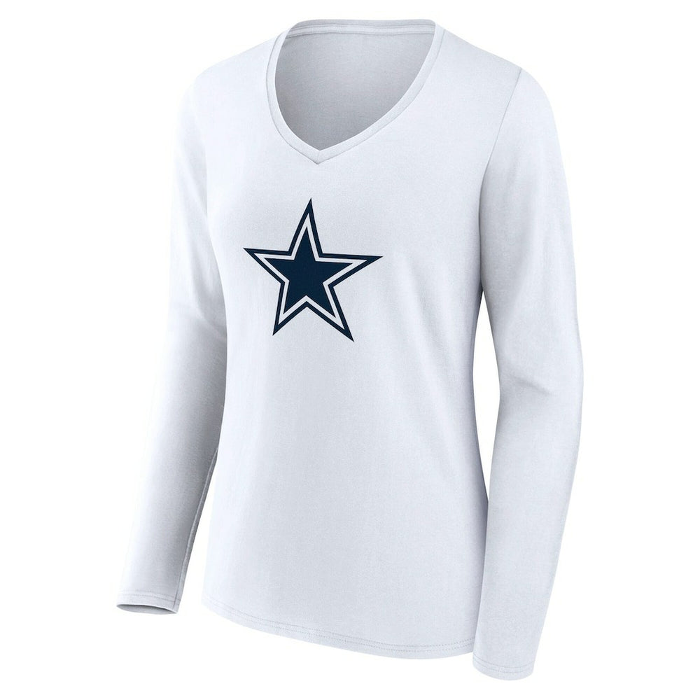 Dallas Cowboys Women's Team Authentic Personalized Name & Number Long Sleeve V-Neck T-Shirt White
