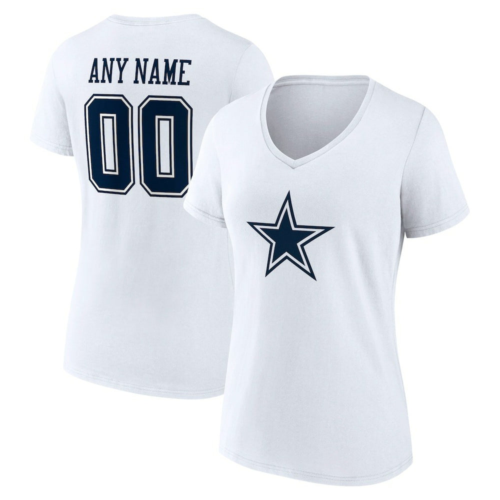 Dallas Cowboys Women's Team Authentic Personalized Name & Number V-Neck T-Shirt White