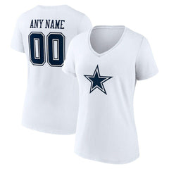 Dallas Cowboys Women's Team Authentic Personalized Name & Number V-Neck T-Shirt White