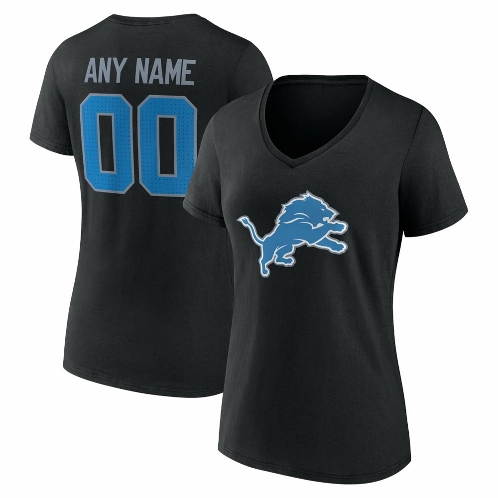 Detroit Lions Women's Team Authentic Personalized Name & Number V-Neck T-Shirt Black