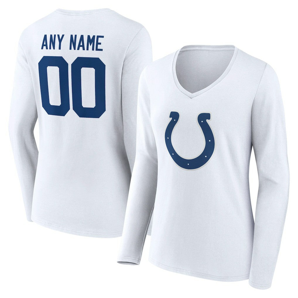 Indianapolis Colts Women's Team Authentic Personalized Name & Number Long Sleeve V-Neck T-Shirt White