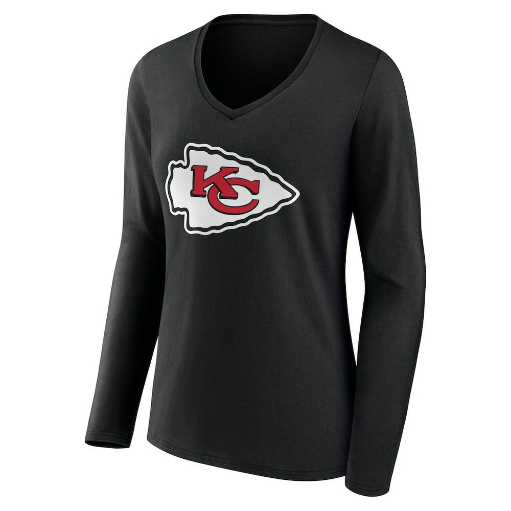 Kansas City Chiefs Women's Team Authentic Personalized Name & Number Long Sleeve V-Neck T-Shirt Black