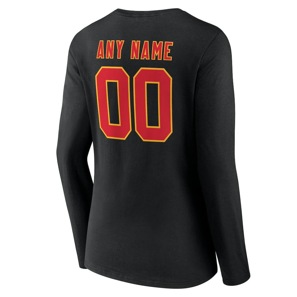 Kansas City Chiefs Women's Team Authentic Personalized Name & Number Long Sleeve V-Neck T-Shirt Black