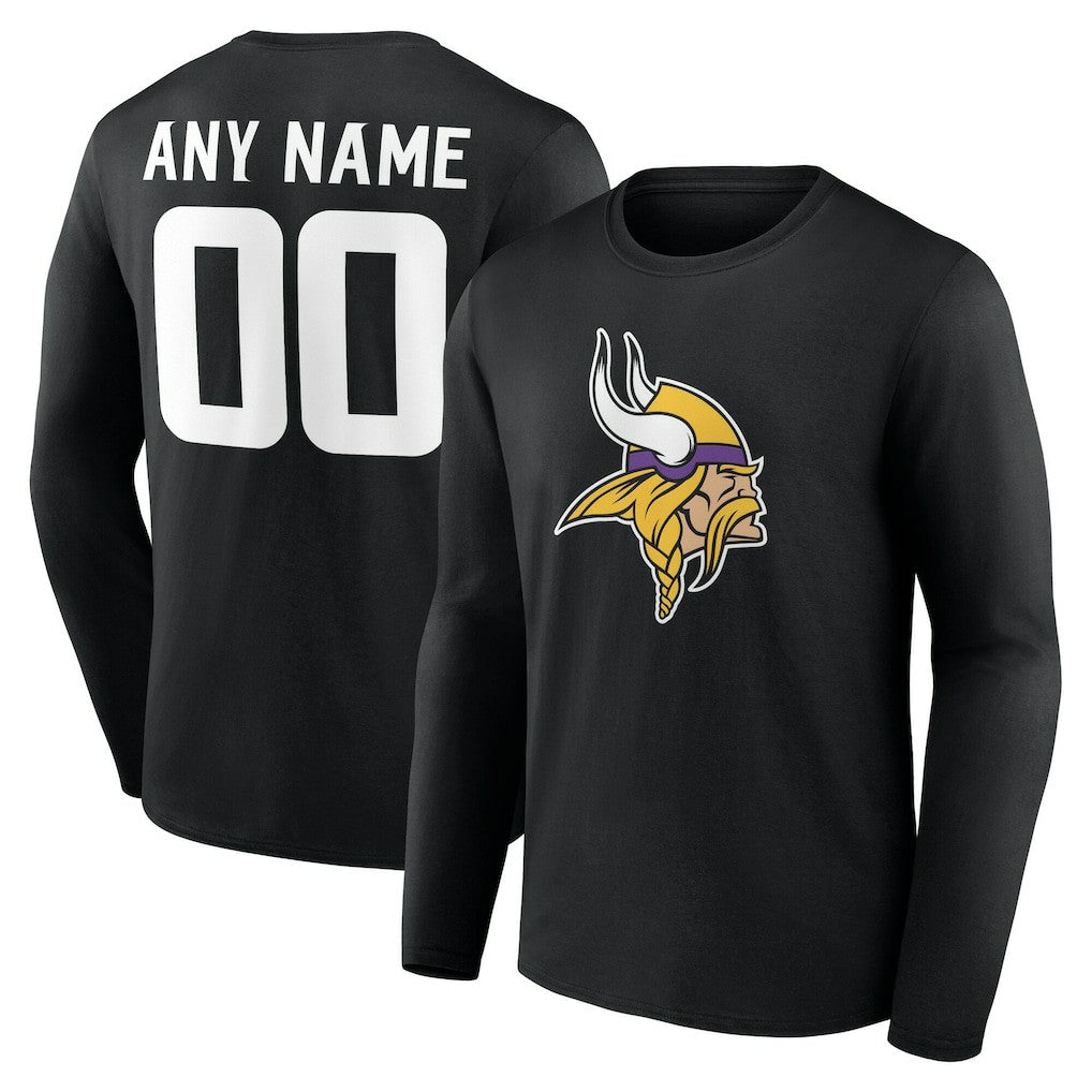 Minnesota Vikings Team Authentic Personalized Name & Number Long Sleeve T-Shirt Black