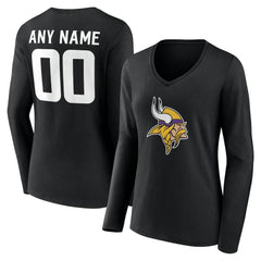 Minnesota Vikings Women's Team Authentic Personalized Name & Number Long Sleeve V-Neck T-Shirt Black