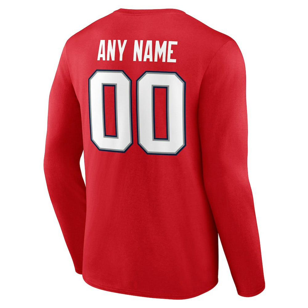 New England Patriots Team Authentic Personalized Name & Number Long Sleeve T-Shirt Red