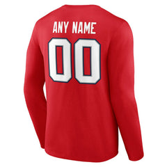 New England Patriots Team Authentic Personalized Name & Number Long Sleeve T-Shirt Red