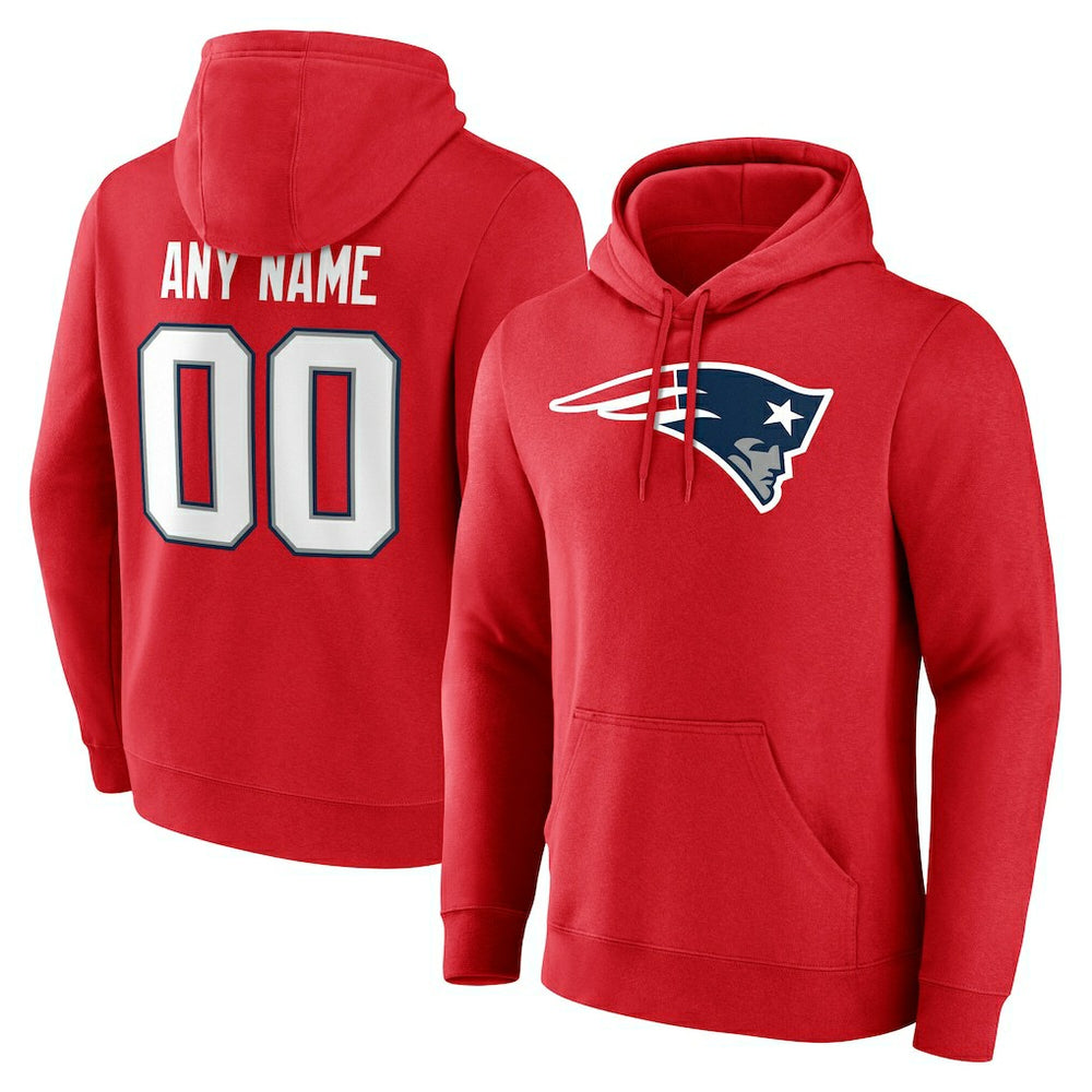 New England Patriots Team Authentic Personalized Name & Number Hoodie Red