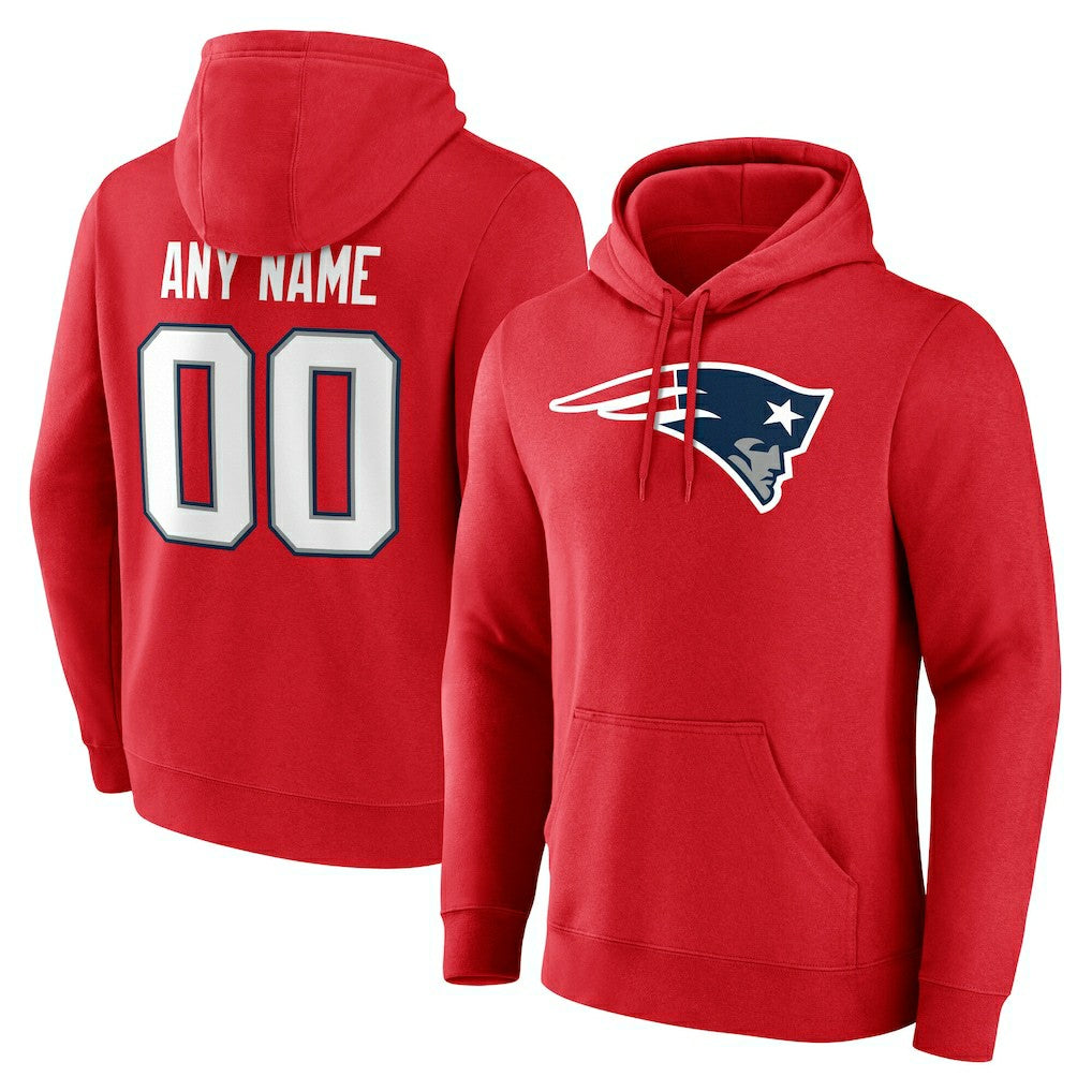New England Patriots Team Authentic Personalized Name & Number Hoodie Red