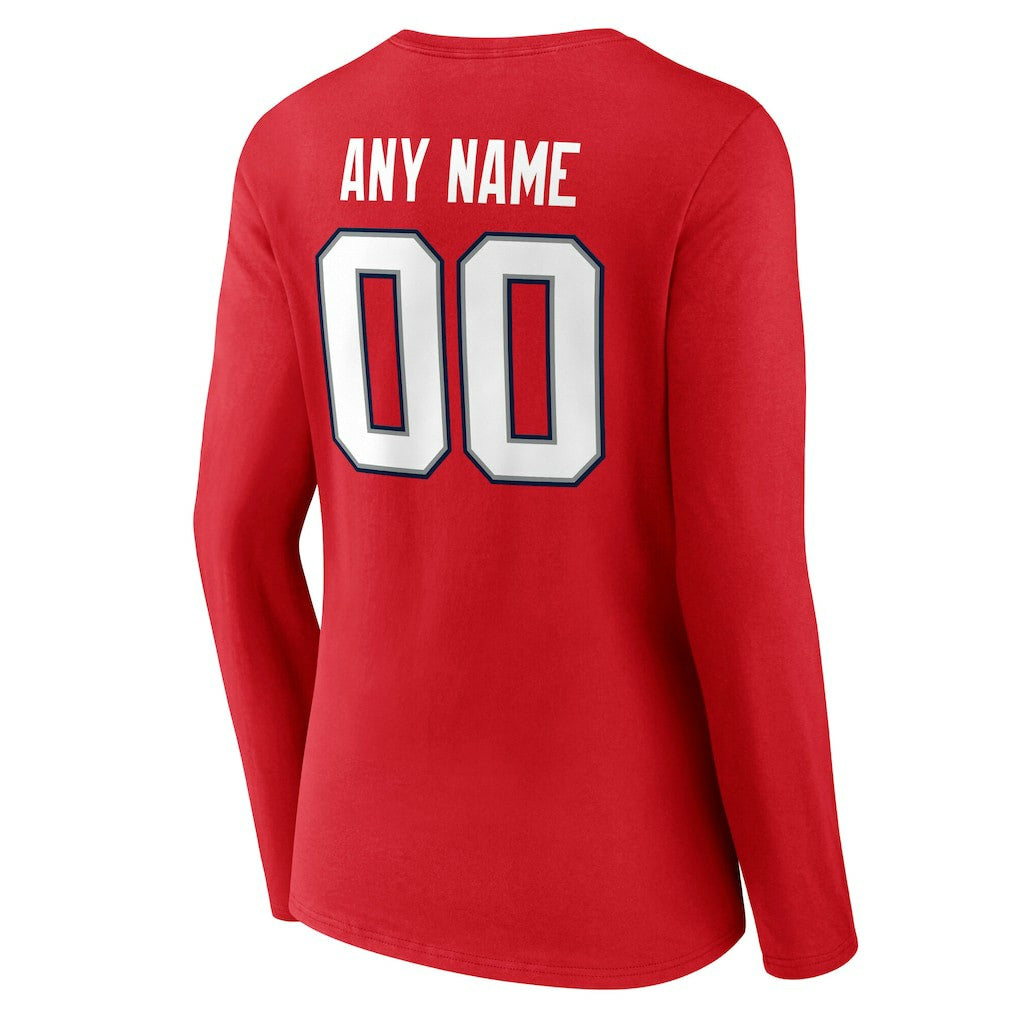 New England Patriots Women's Team Authentic Personalized Name & Number Long Sleeve V-Neck T-Shirt Red