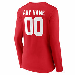 New York Giants Women's Team Authentic Personalized Name & Number Long Sleeve V-Neck T-Shirt Red