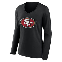 San Francisco 49ers Women's Team Authentic Personalized Name & Number Long Sleeve V-Neck T-Shirt Black