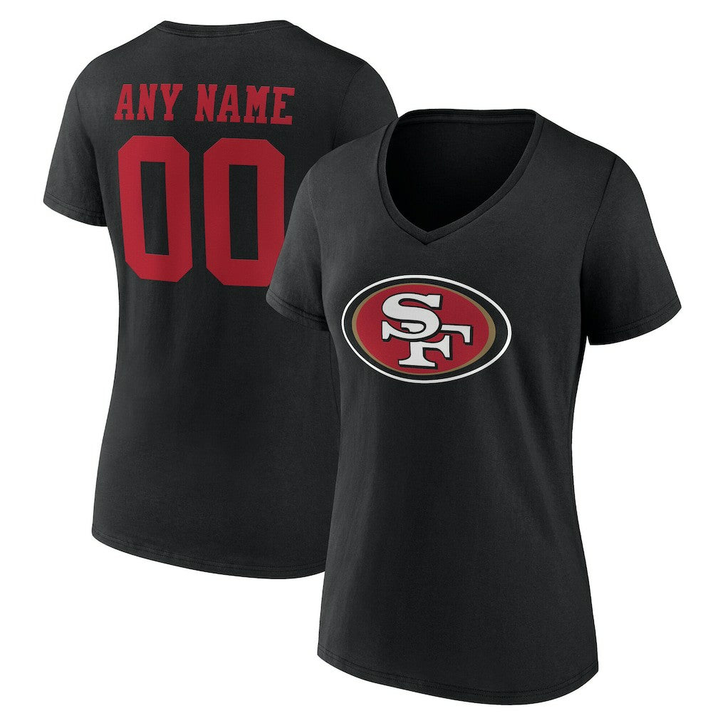 San Francisco 49ers Women's Team Authentic Personalized Name & Number V-Neck T-Shirt Black
