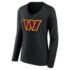 Washington Commanders Women's Team Authentic Personalized Name & Number Long Sleeve V-Neck T-Shirt Black