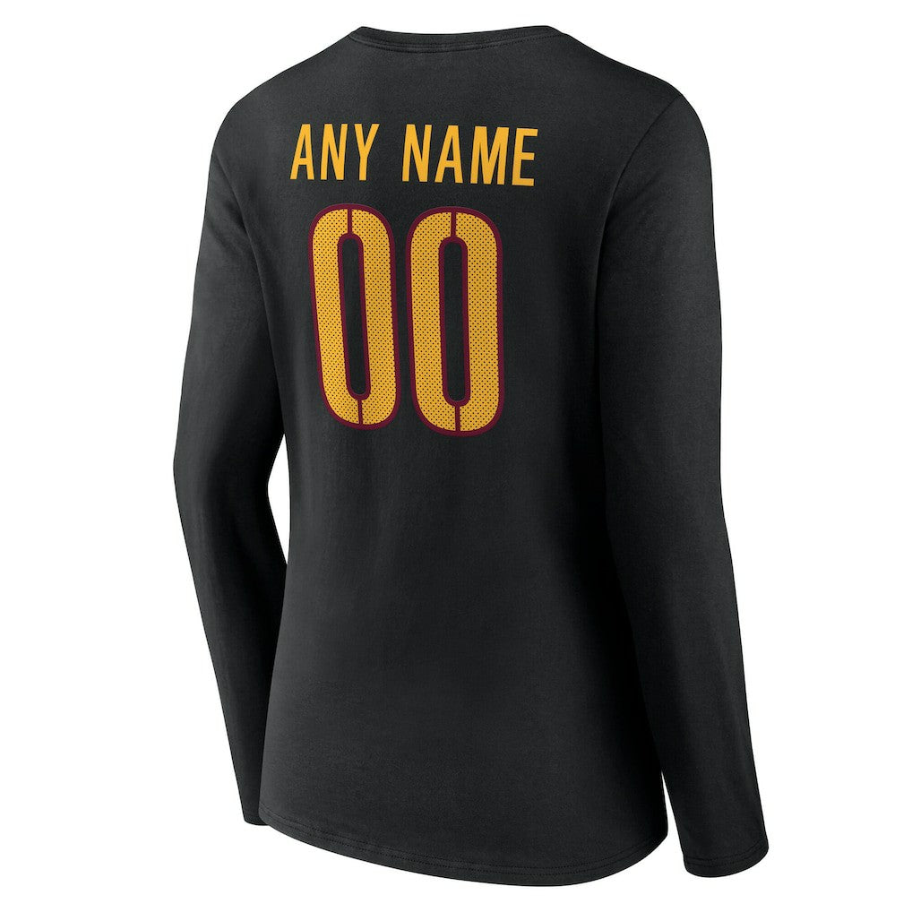 Washington Commanders Women's Team Authentic Personalized Name & Number Long Sleeve V-Neck T-Shirt Black