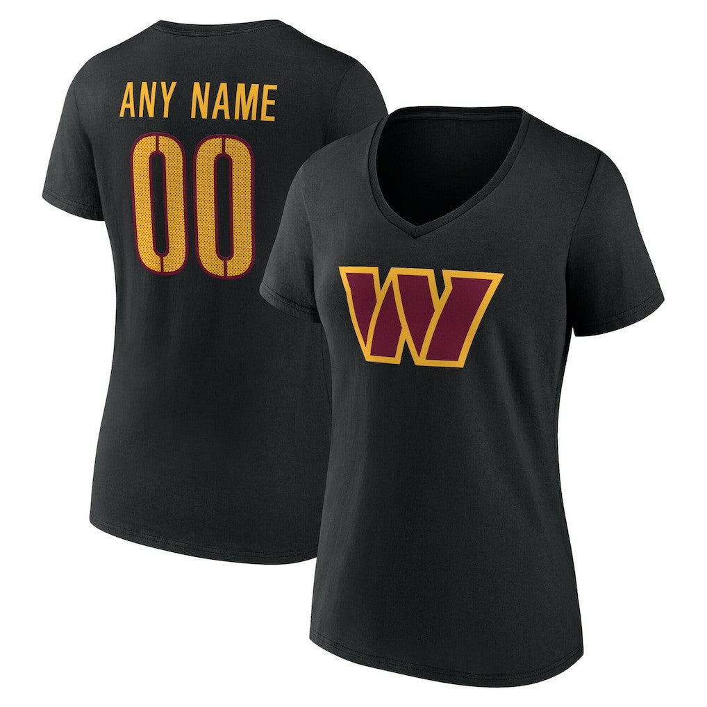 Washington Commanders Women's Team Authentic Personalized Name & Number V-Neck T-Shirt Black