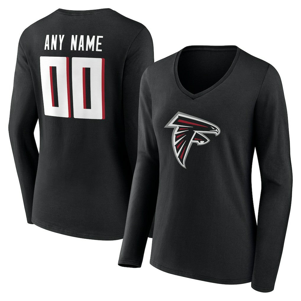 Atlanta Falcons Women's Team Authentic Personalized Name & Number Long Sleeve V-Neck T-Shirt Black