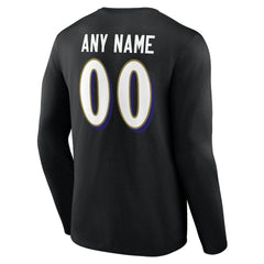 Baltimore Ravens Team Authentic Personalized Name & Number Long Sleeve T-Shirt Black