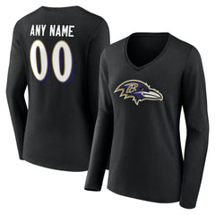 Baltimore Ravens Women's Team Authentic Personalized Name & Number Long Sleeve V-Neck T-Shirt Black