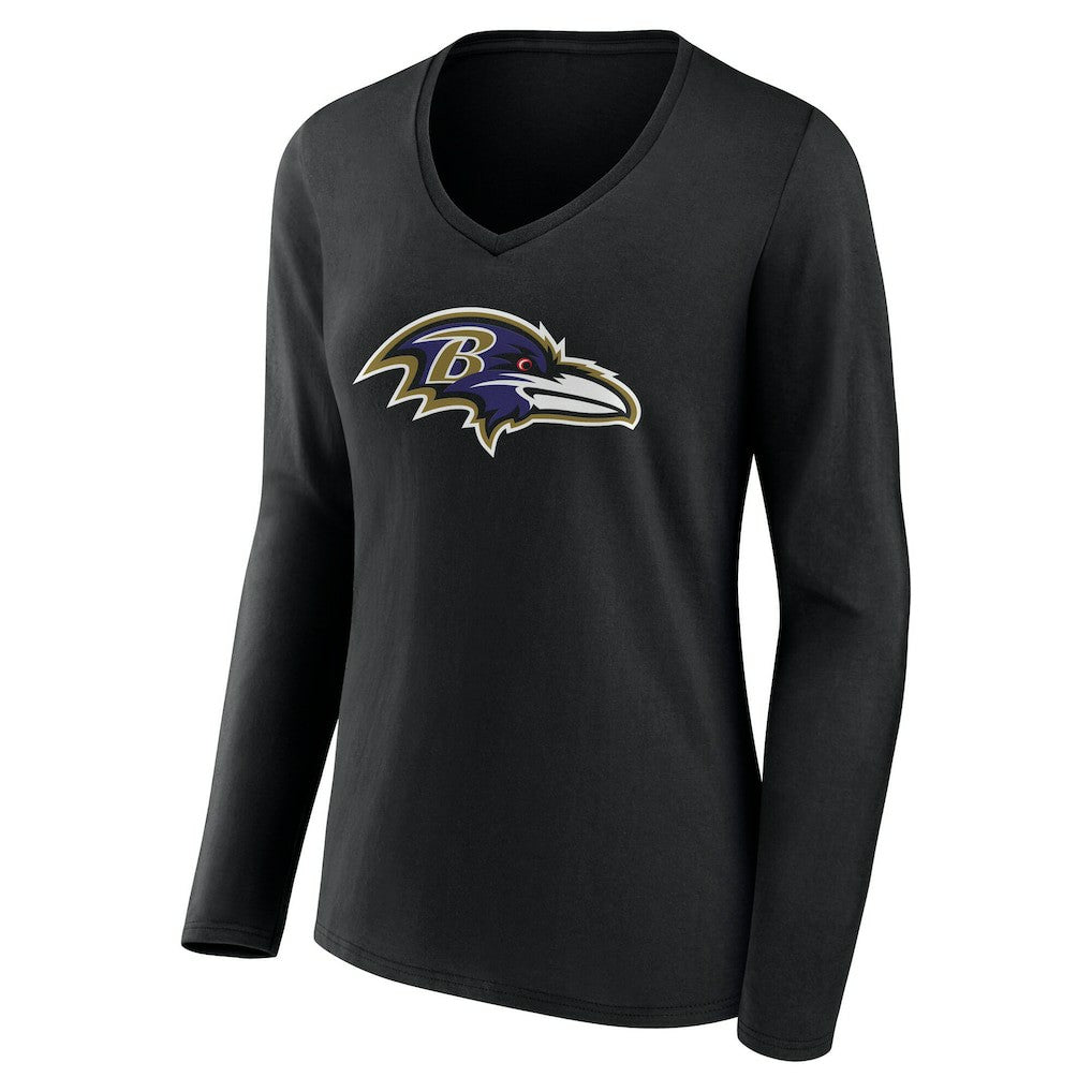 Baltimore Ravens Women's Team Authentic Personalized Name & Number Long Sleeve V-Neck T-Shirt Black