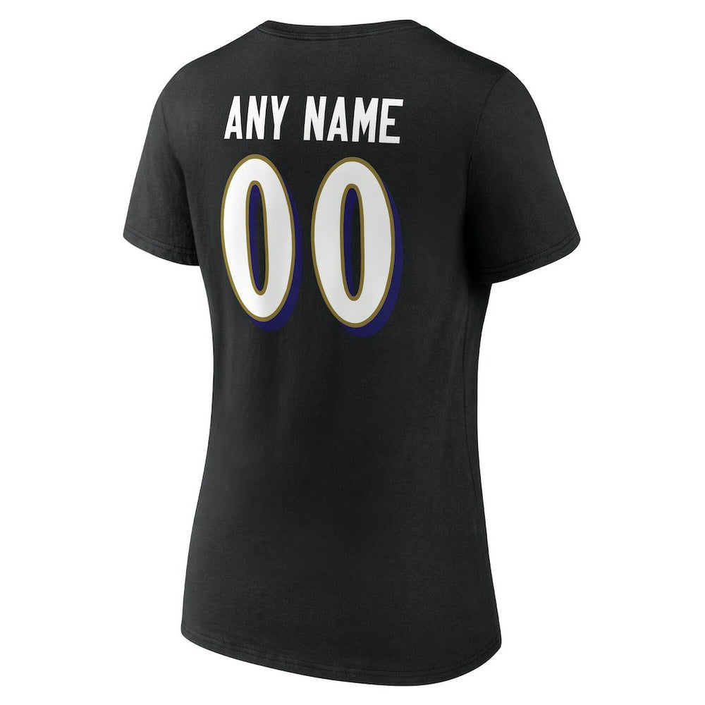 Baltimore Ravens Women's Team Authentic Personalized Name & Number V-Neck T-Shirt Black