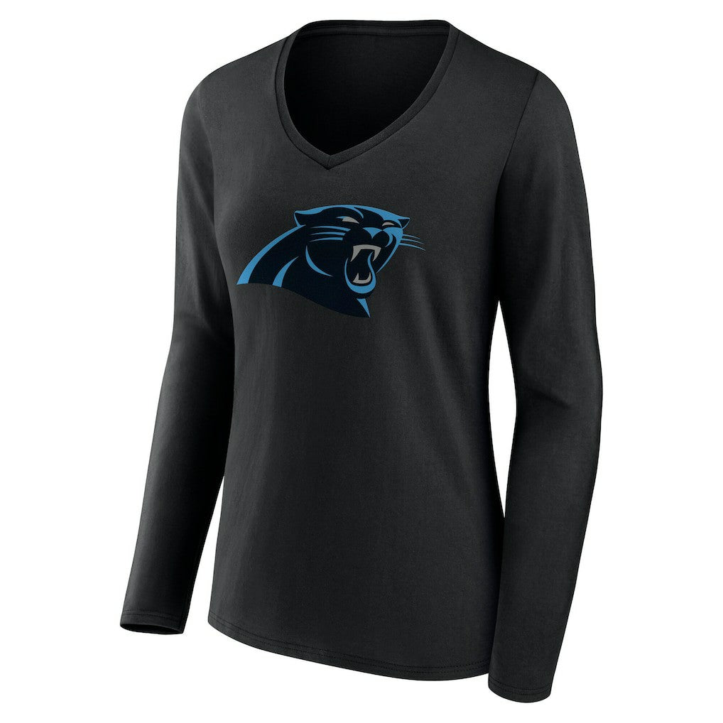 Carolina Panthers Women's Team Authentic Personalized Name & Number Long Sleeve V-Neck T-Shirt Black