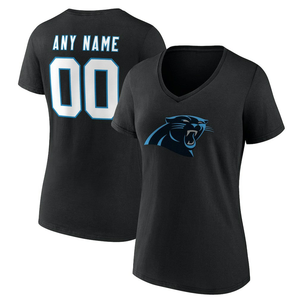 Carolina Panthers Women's Team Authentic Personalized Name & Number V-Neck T-Shirt Black