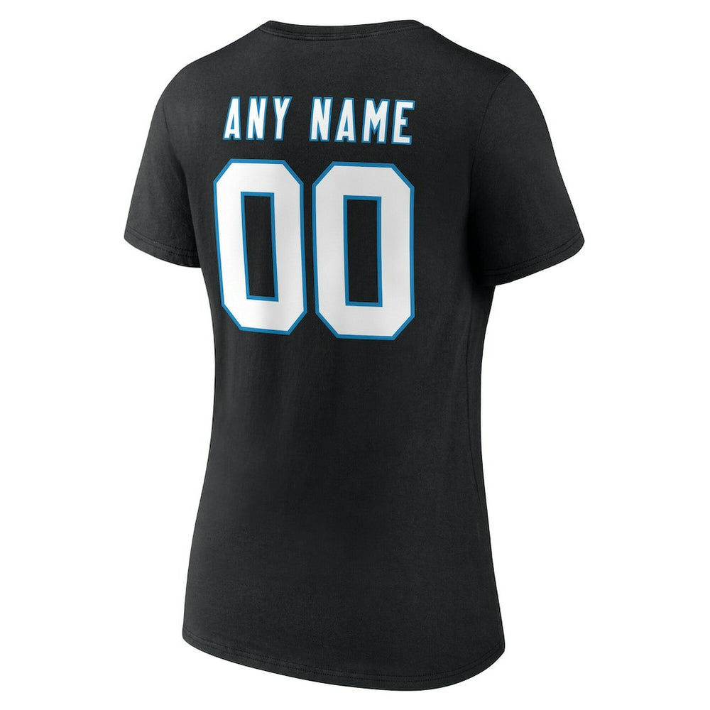 Carolina Panthers Women's Team Authentic Personalized Name & Number V-Neck T-Shirt Black