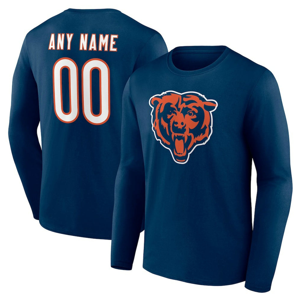 Chicago Bears Team Authentic Personalized Name & Number Long Sleeve T-Shirt Navy