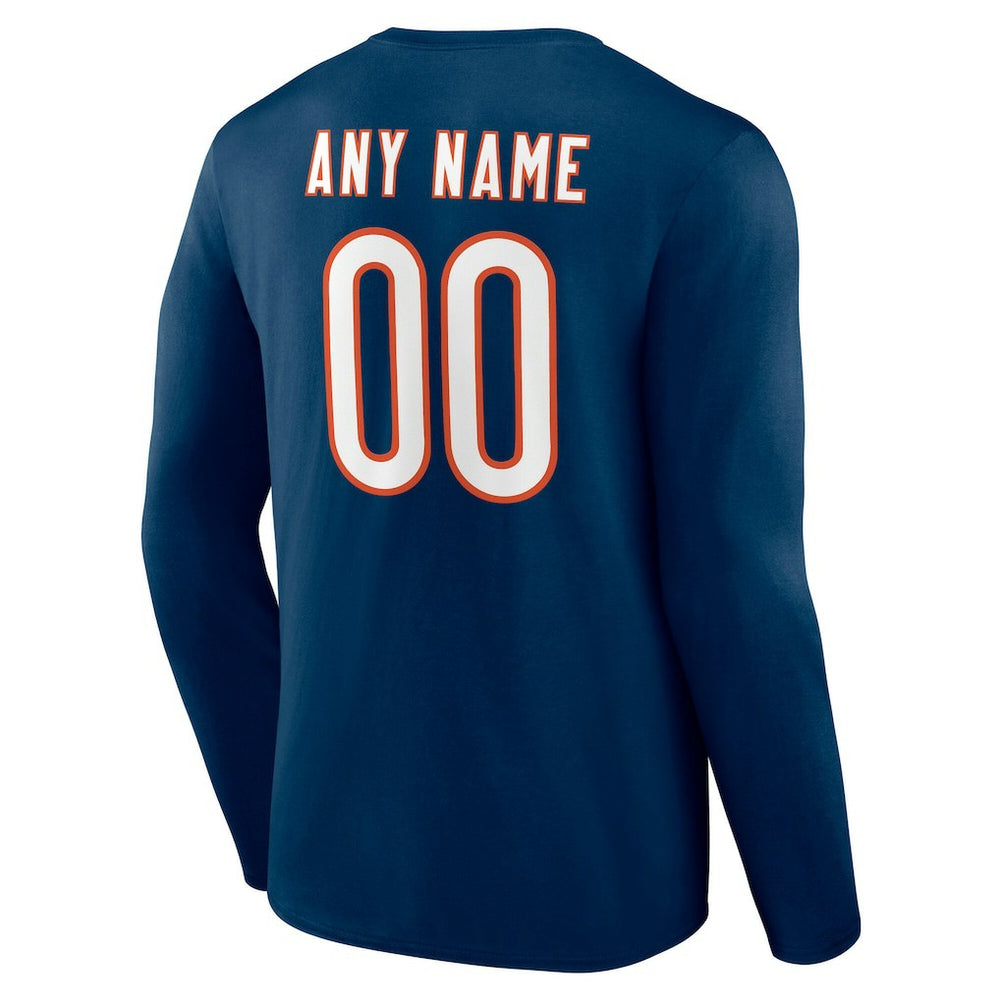 Chicago Bears Team Authentic Personalized Name & Number Long Sleeve T-Shirt Navy