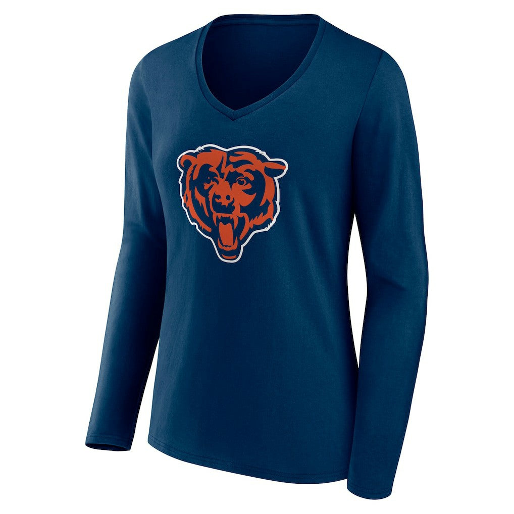 Chicago Bears Women's Team Authentic Personalized Name & Number Long Sleeve V-Neck T-Shirt Navy