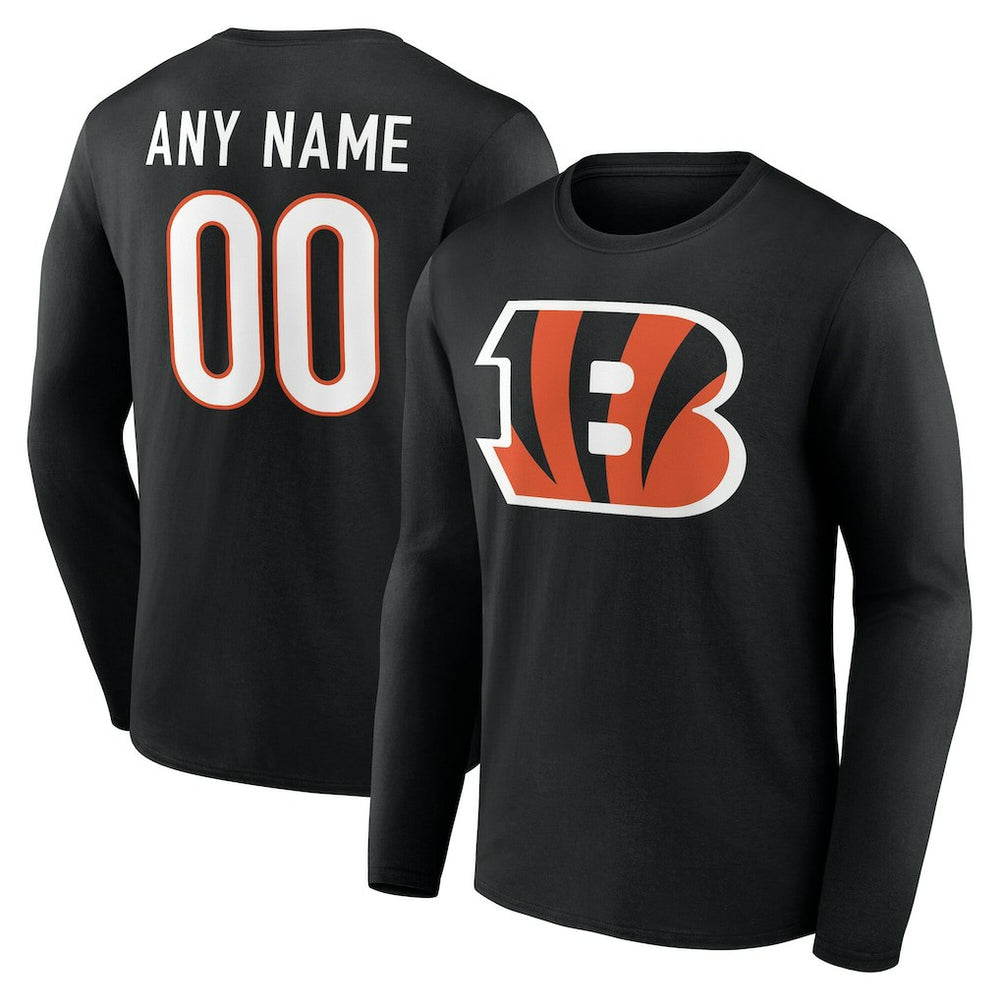 Cincinnati Bengals Team Authentic Personalized Name & Number Long Sleeve T-Shirt Black