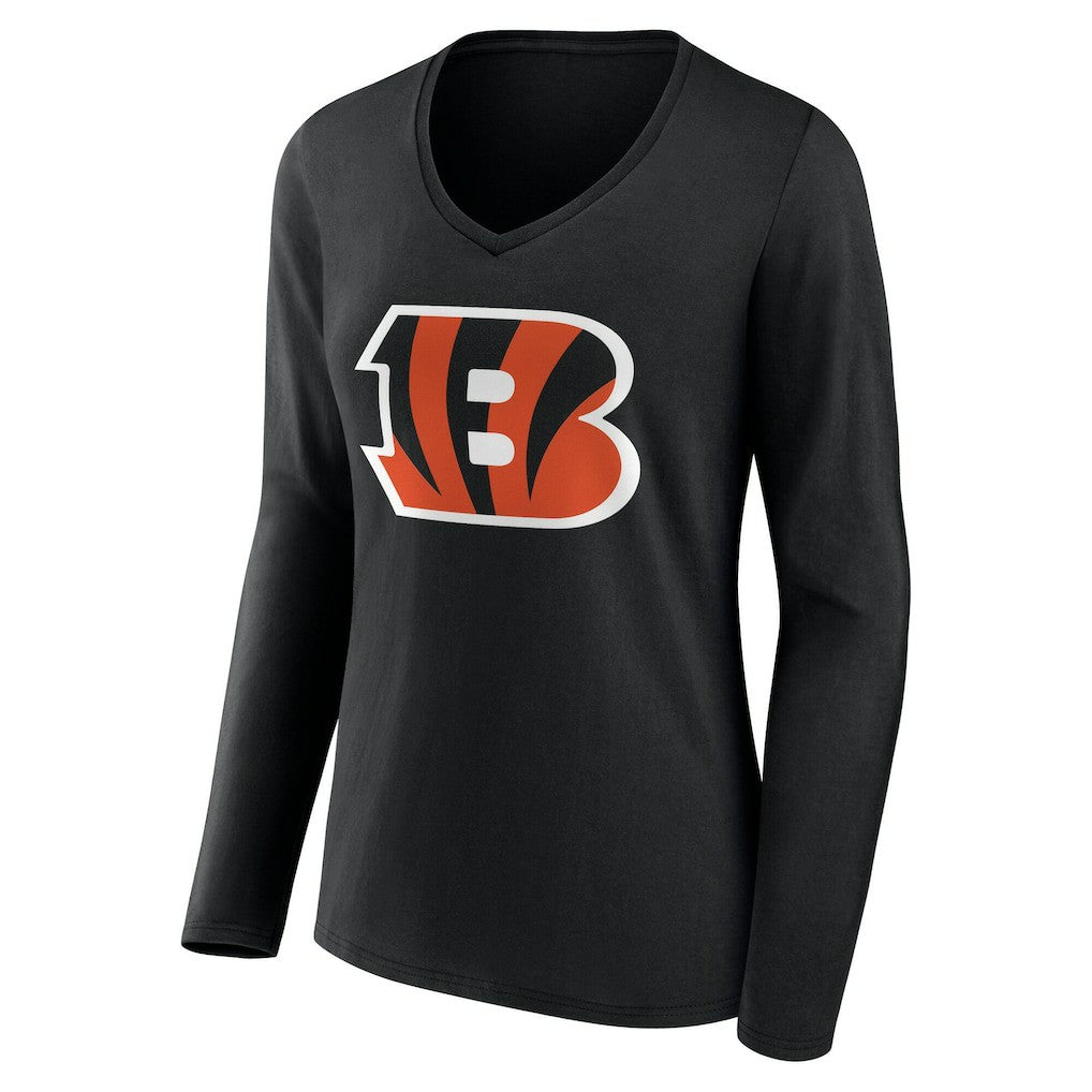Cincinnati Bengals Women's Team Authentic Personalized Name & Number Long Sleeve V-Neck T-Shirt Black