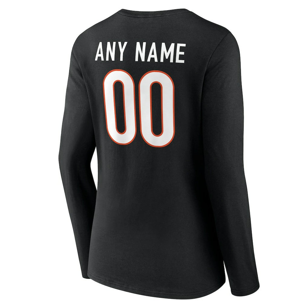 Cincinnati Bengals Women's Team Authentic Personalized Name & Number Long Sleeve V-Neck T-Shirt Black