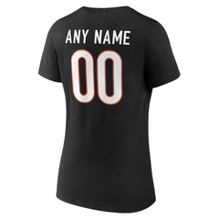 Cincinnati Bengals Women's Team Authentic Personalized Name & Number V-Neck T-Shirt Black