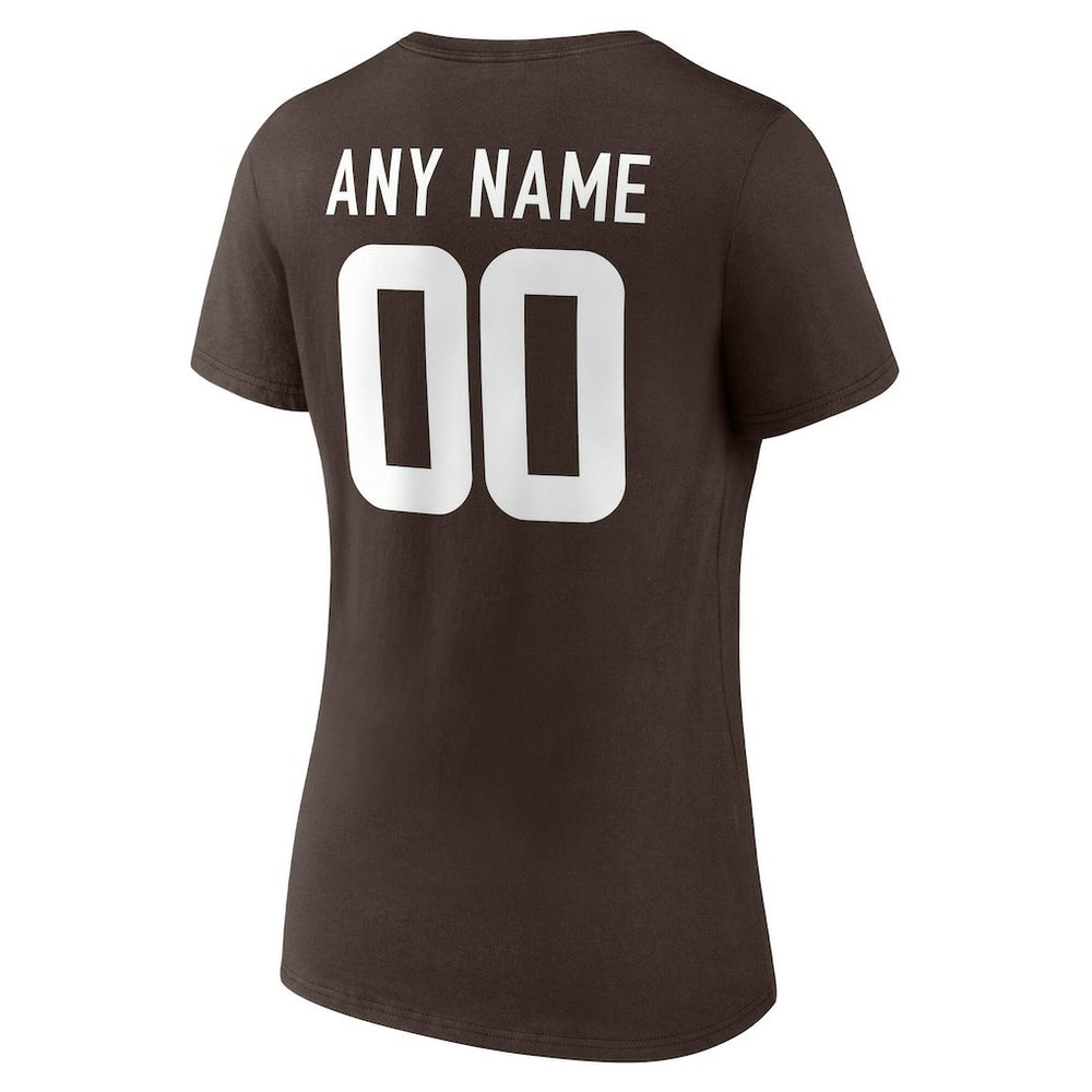 Cleveland Browns Women's Team Authentic Personalized Name & Number V-Neck T-Shirt Brown