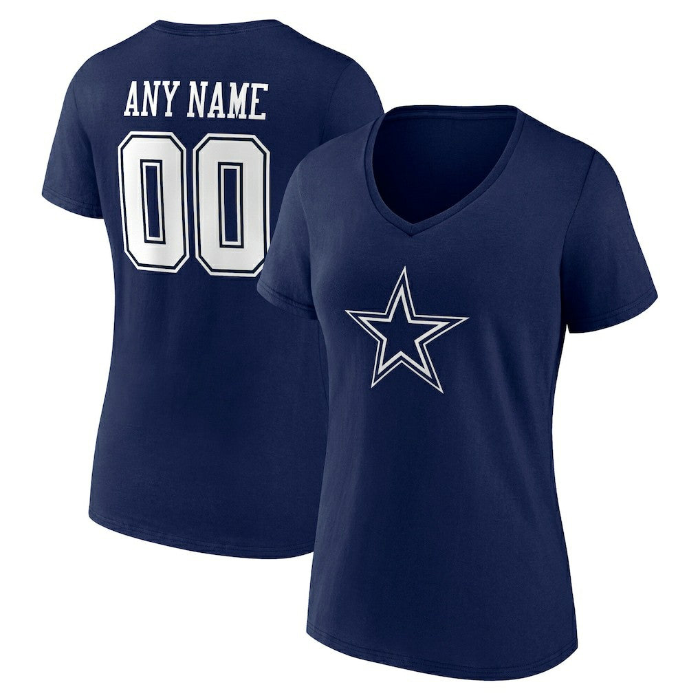 Dallas Cowboys Women's Team Authentic Personalized Name & Number V-Neck T-Shirt Navy