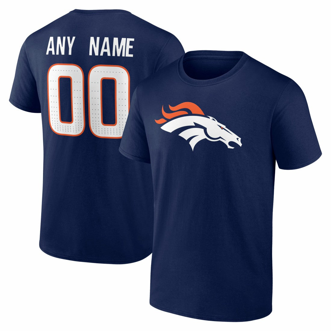 Denver Broncos Team Authentic Personalized Name & Number T-Shirt Navy