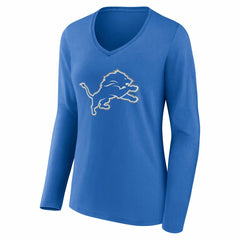 Detroit Lions Women's Team Authentic Personalized Name & Number Long Sleeve V-Neck T-Shirt Blue