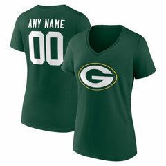 Green Bay Packers Women's Team Authentic Personalized Name & Number V-Neck T-Shirt Green