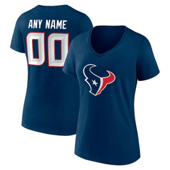 Houston Texans Women's Team Authentic Personalized Name & Number V-Neck T-Shirt Navy