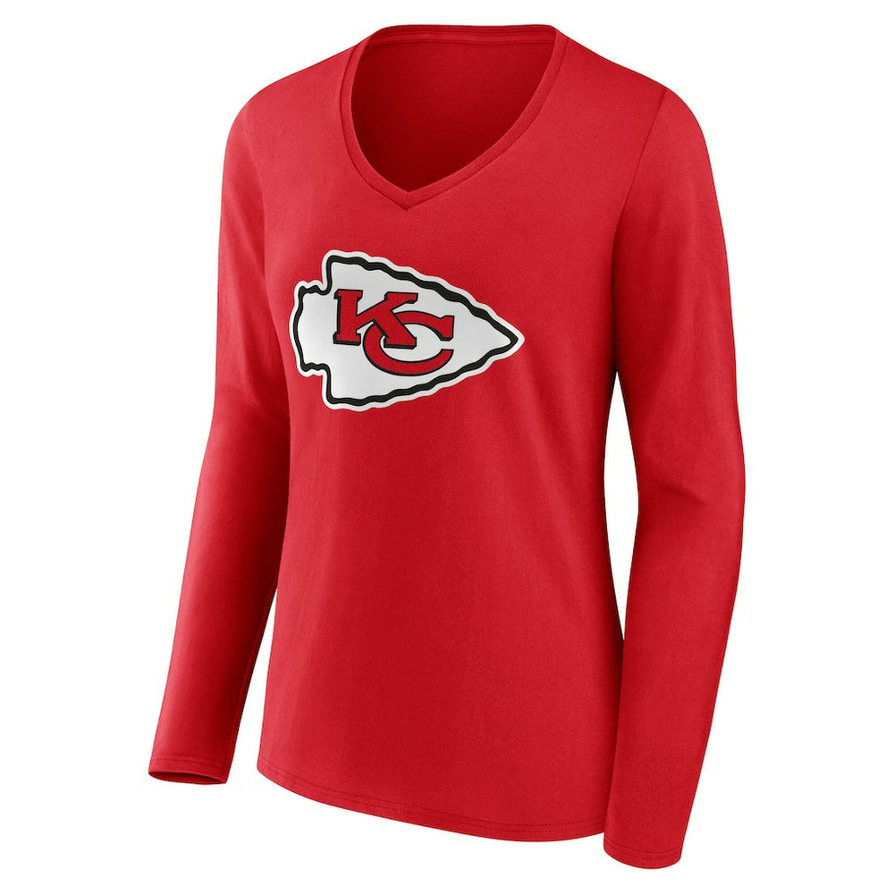 Kansas City Chiefs Women's Team Authentic Personalized Name & Number Long Sleeve V-Neck T-Shirt Red