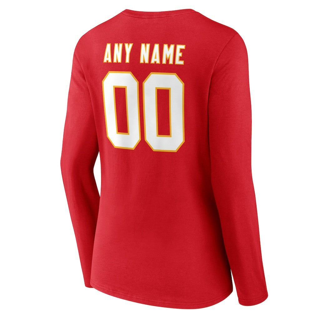 Kansas City Chiefs Women's Team Authentic Personalized Name & Number Long Sleeve V-Neck T-Shirt Red