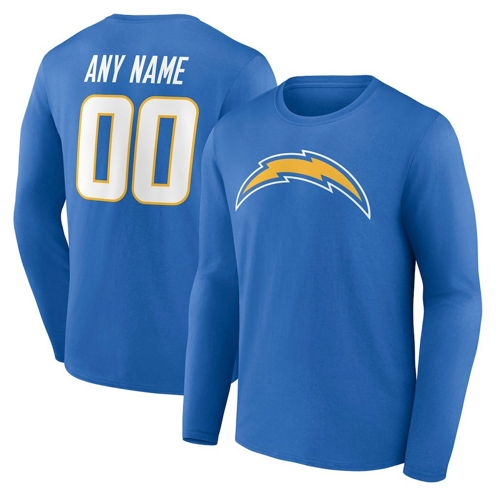 Los Angeles Chargers Team Authentic Personalized Name & Number Long Sleeve T-Shirt Powder Blue