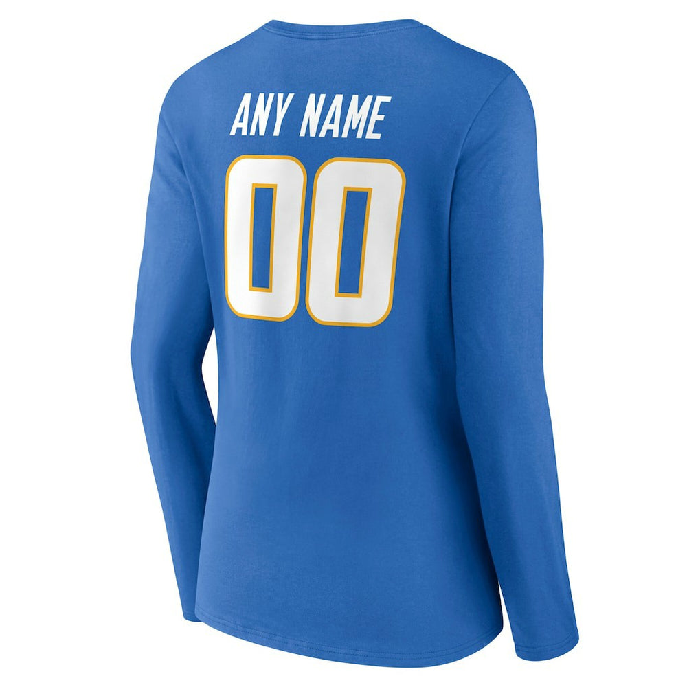 Los Angeles Chargers Women's Team Authentic Personalized Name & Number Long Sleeve V-Neck T-Shirt Powder Blue